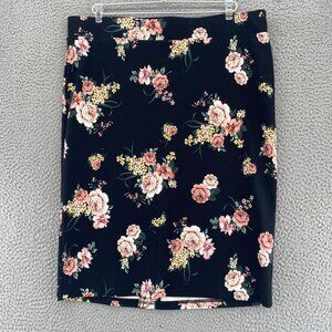 Torrid Skirt Womens 1 US 14 Black Multi Floral Pull On Pencil Below Knee Stretch